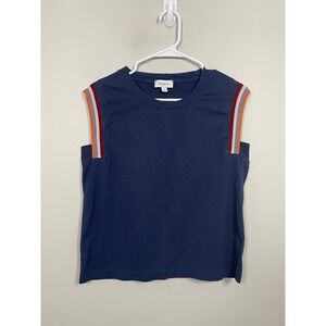 Evereve Navy Blue Sleeveless Stripe Trim Tee Size Small Casual Preppy Summer